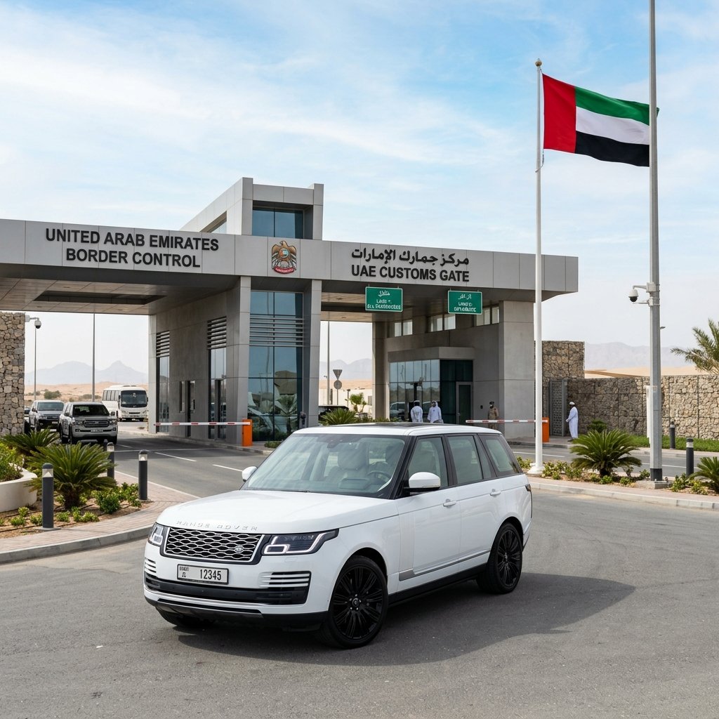 SUV parked near border control customs gate